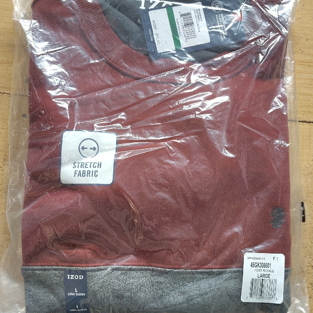 Izod Burgundy and Charcoal Long Sleeve Shirt